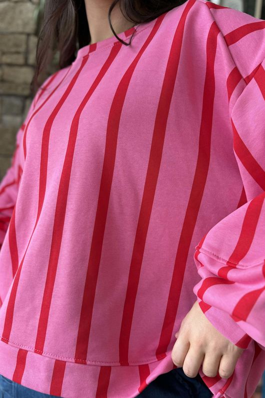 Scamp Lantern Sweatshirt Vertical Stripe Hot Pink & Red